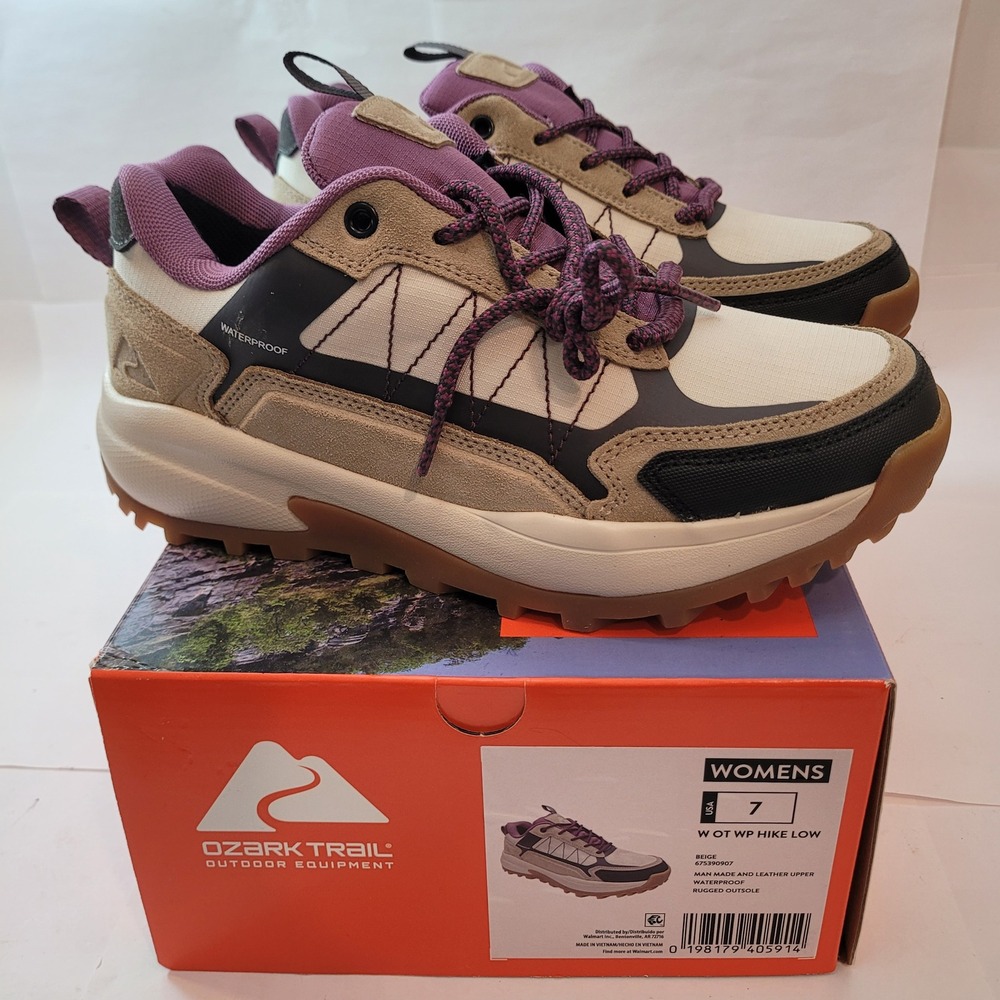 Ozark Trail Hiking Shoes Womens 7 Waterproof Low Top Beige Purple WMOT25GX001 - Picture 3 of 9